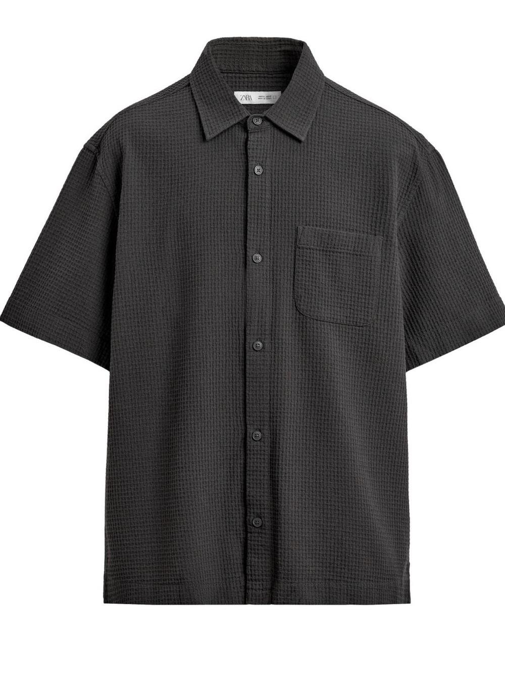 Zara Men’s Black Textured Pocket Button-Down Shirt 100% Cotton Size L